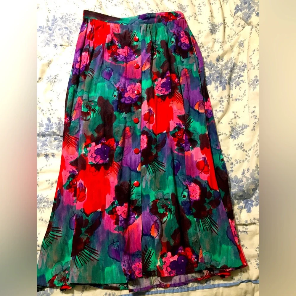 Size 16 Broomstick Button Skirt Colorful - Picture 1 of 3